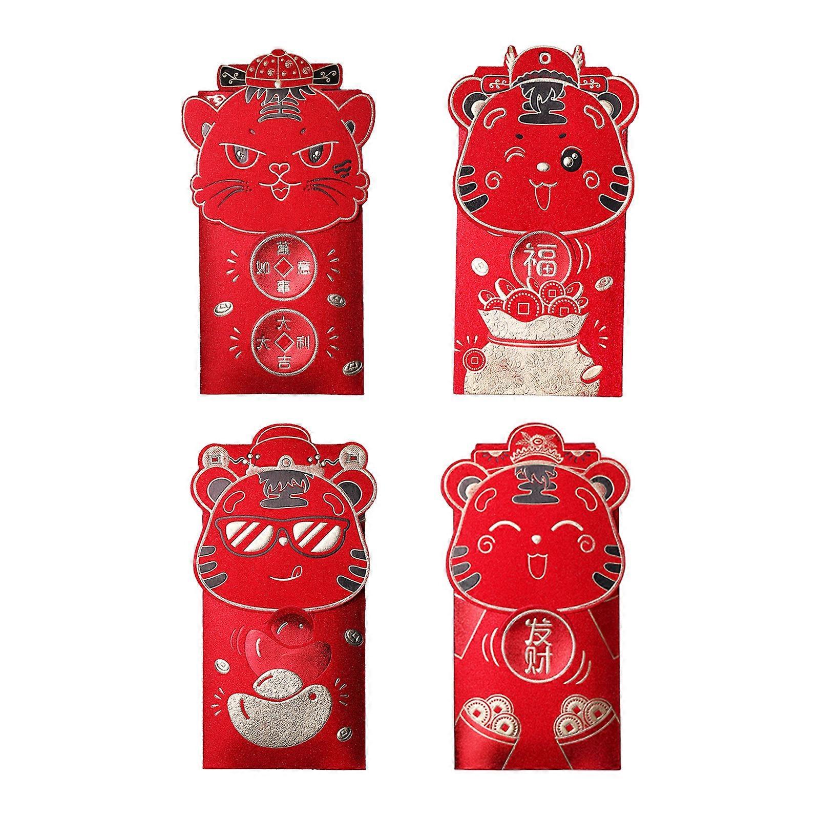 MengXi 4Pcs/Bag Attractive Red Envelope Smooth Surface Paper 2022 Tiger Year Red Lucky Pocket for Kids
