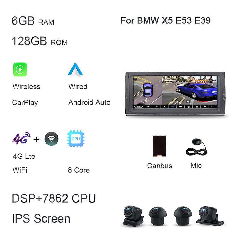 10.25 "IPS Carplay Android 12 8G + 128G 8Core GPS Voiture Lecteur DVD multimédia Radio Wifi autoradio Pour BMW E39 X5 E53 M5 Range Rover