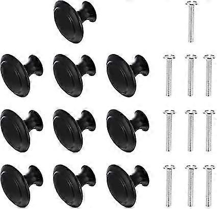 10pcs Cabinet Knobs, Door Knobs With Screws Cabinet Handle Stainless Steel Black Round Mushroom Shape Pull Handle