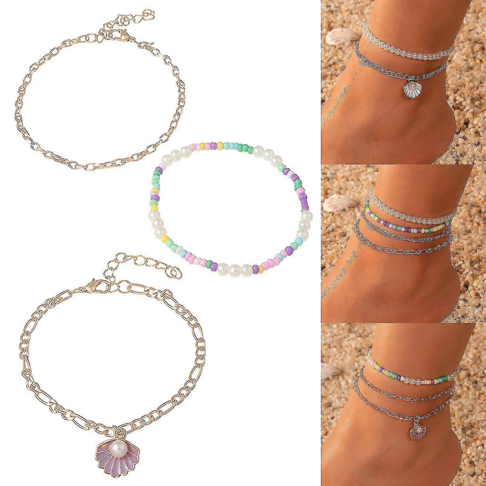 Multi-layer Rice Bead Shell Pearl Anklet Simulated Pearl Chain Wedding Anklet