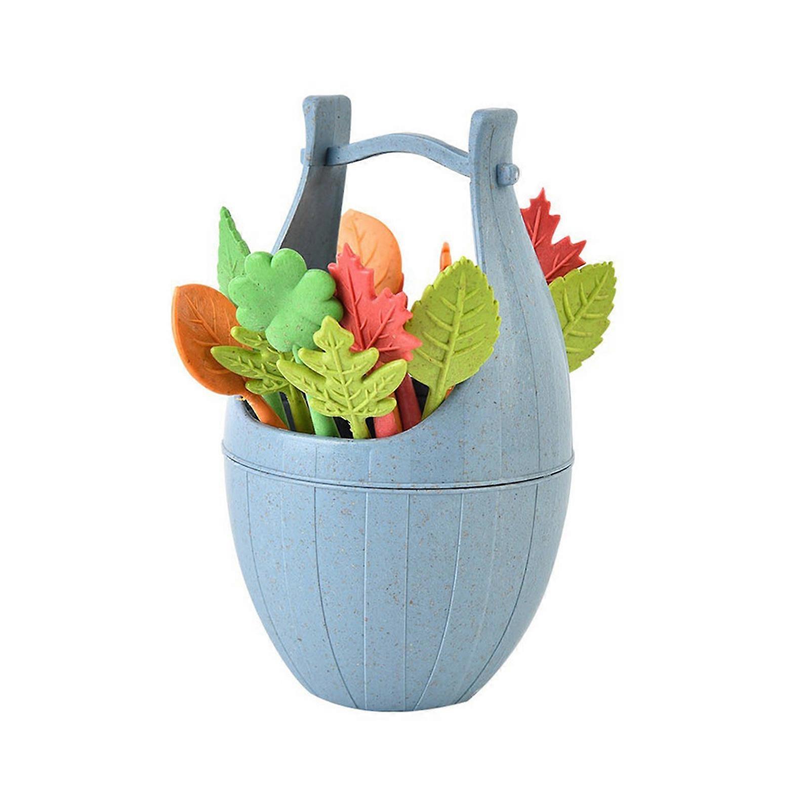 Wooden Barrel Leaf Fruit Fork Orange Creative Tube Fruit Fork Small