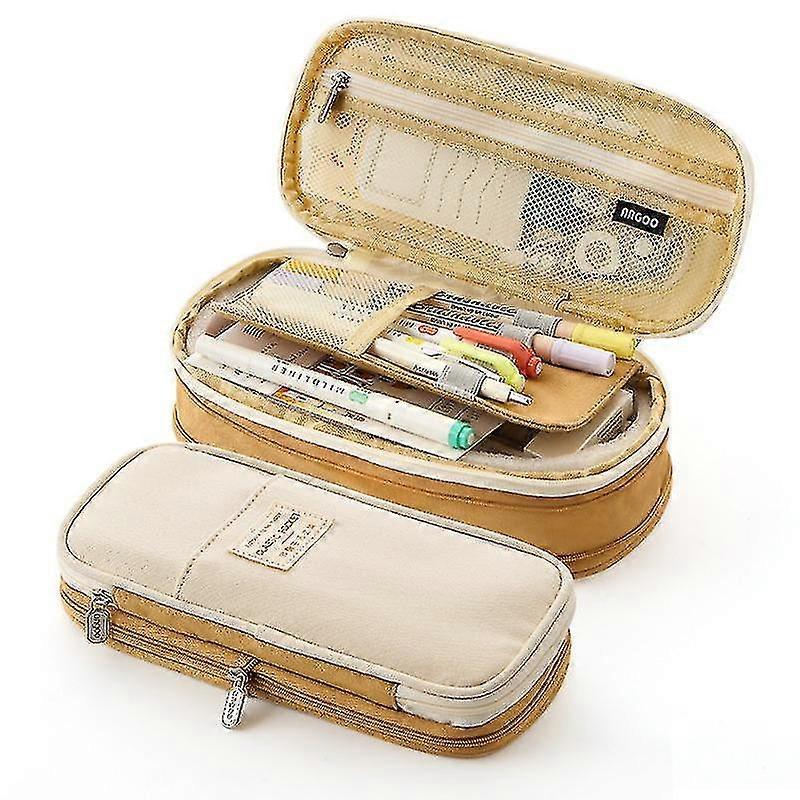 Large-capacity Color-blocking Canvas Storage Bag Marker Pen Pencil Case Simple Stationery Bag