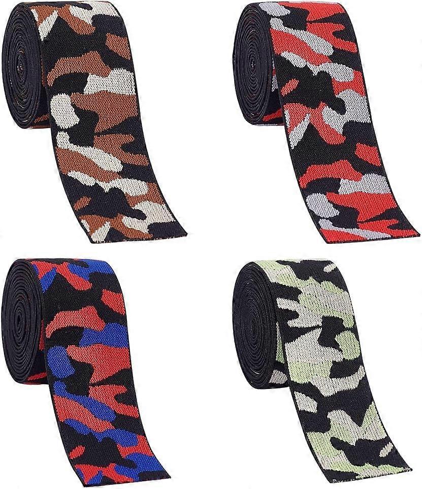 4 Yards Camouflage Print Elastic Ribbon 40mm Military Pattern Camouflage Elastic Stretch Ribbon 4 Colors Sewing Nylon Elastic Ribbon Trim for Headband