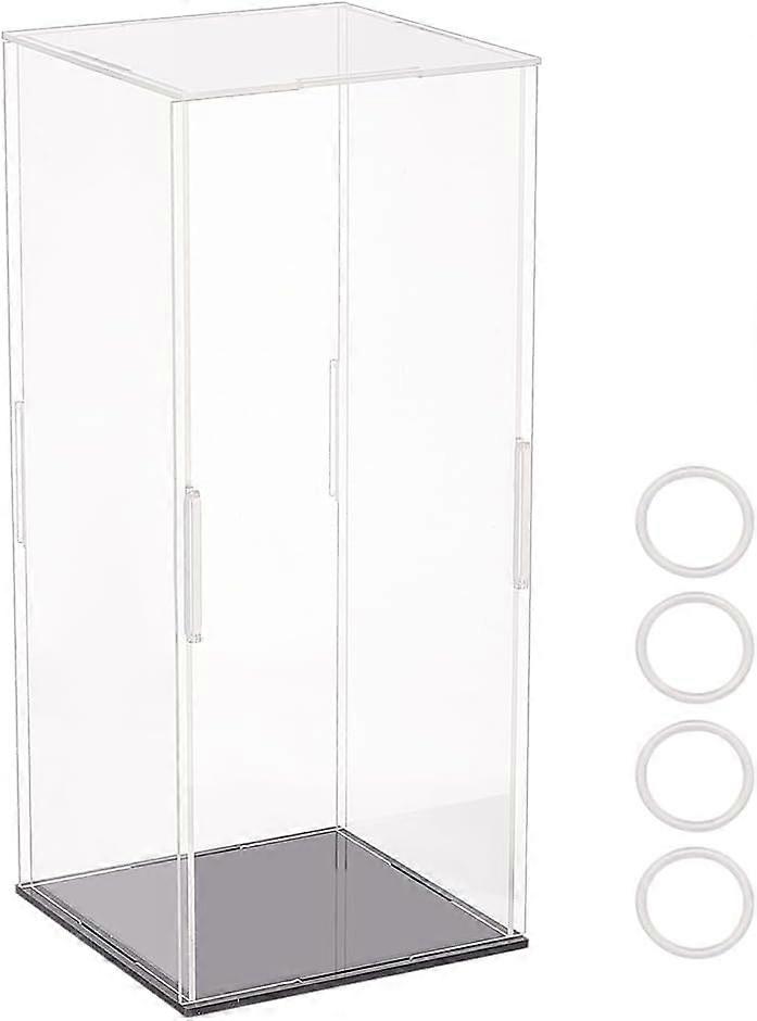 4.3x4.3x10Inch Clear Acrylic Display Case Self-Assembly Rectangle Acrylic Boxes for Display Dustproof Protection Showcase with Matte Black Base Displa