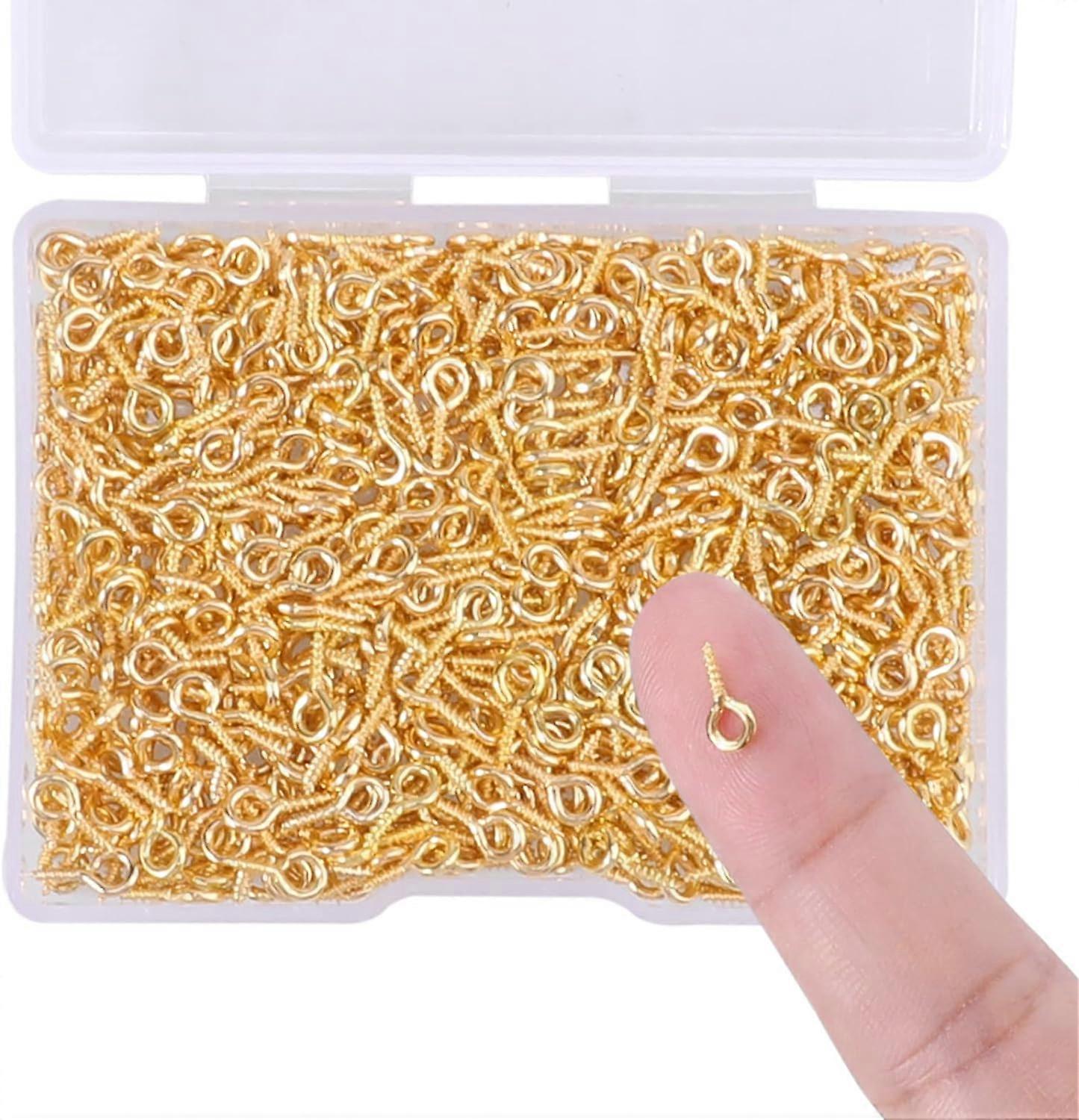 600Pcs Golden Screw Eye Pins Hooks, 4x8mm Eyelets Screw Threaded Mini Metal Hoop Peg Eye pins Hooks for Jewelry Making Findings DIY Crafts Resin Craft
