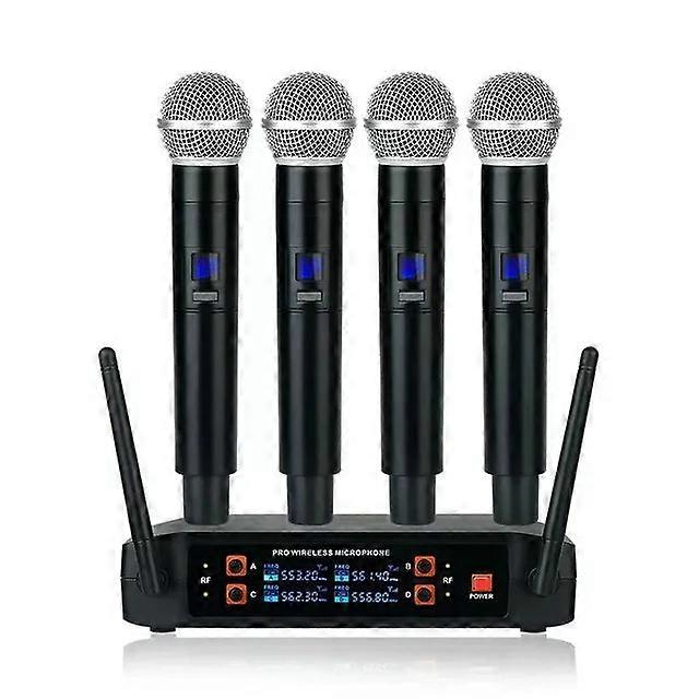 Professional Vhf Wireless System 4 Channel Handheld Karaoke Microphone For Home Party Church Event Tv Speaker