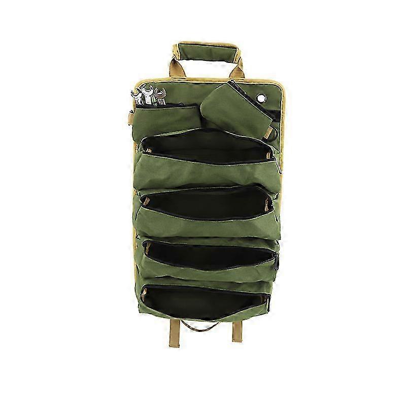 Roll Up Tool Bag with 4 Zipper Pockets and 2 Detachable Pouches, Multi-Purpose Sling Tool Roll Organizer Bucket Wrench