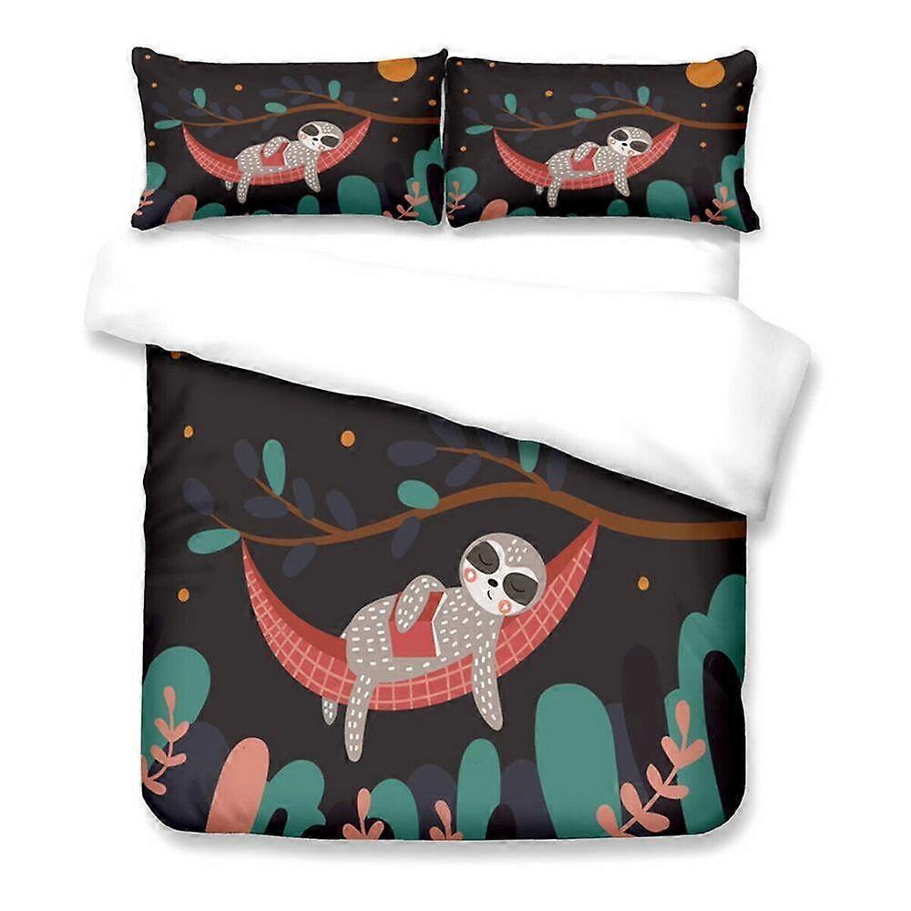 v1600 Lençóis Preguiça Desenho Animado Árvores Escalando Colcha Conjunto de Capa de Edredom Capa de Edredom Queen DoonaConjunto de Cama de 3 Peças (1 Capa de Edredom + 2 Fronhas) Lençóis g