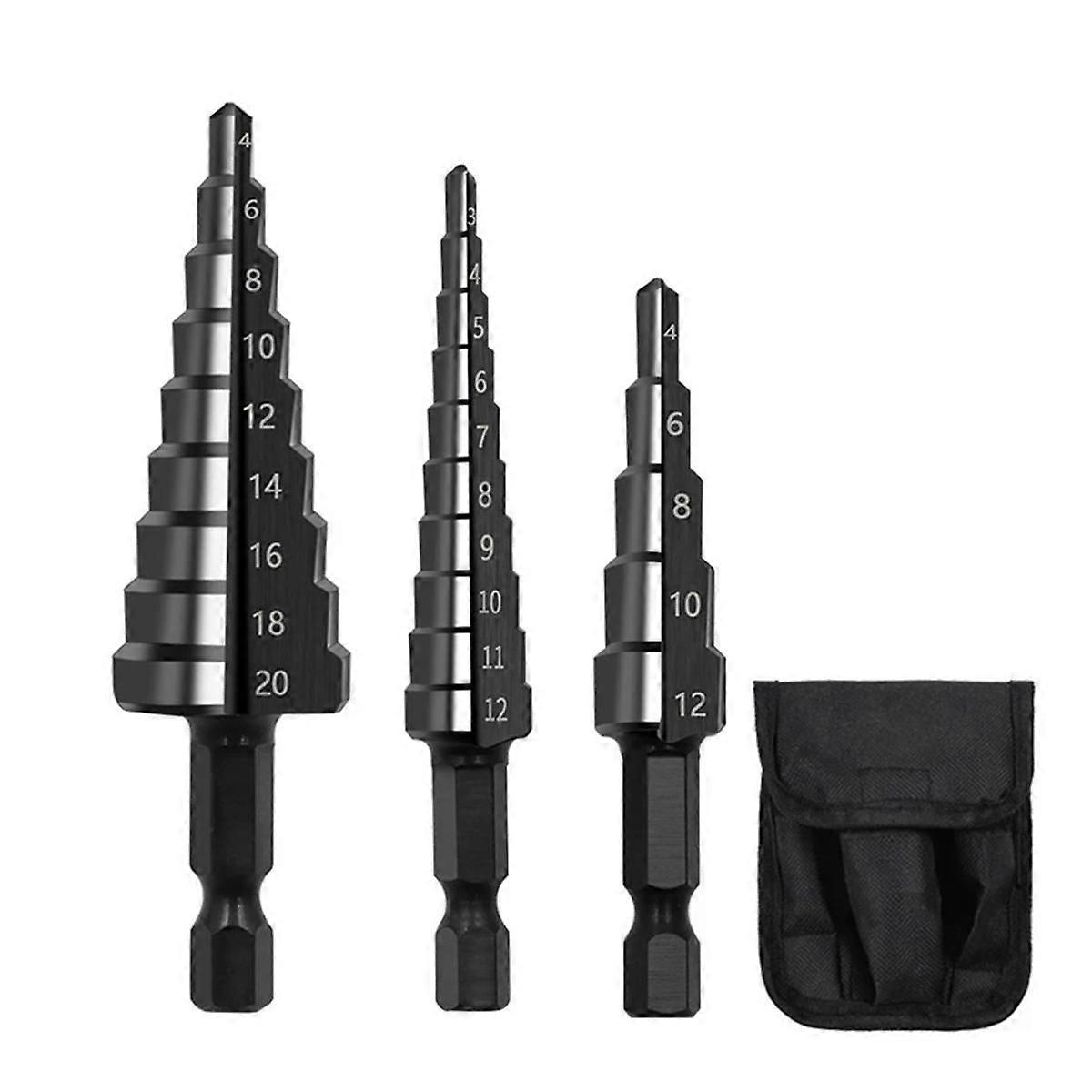 3pcs 3-12mm 4-12mm 4-20mm HSS Straight Groove Step Drill Bit Set Wood Metal Hole Cutter Core Drill