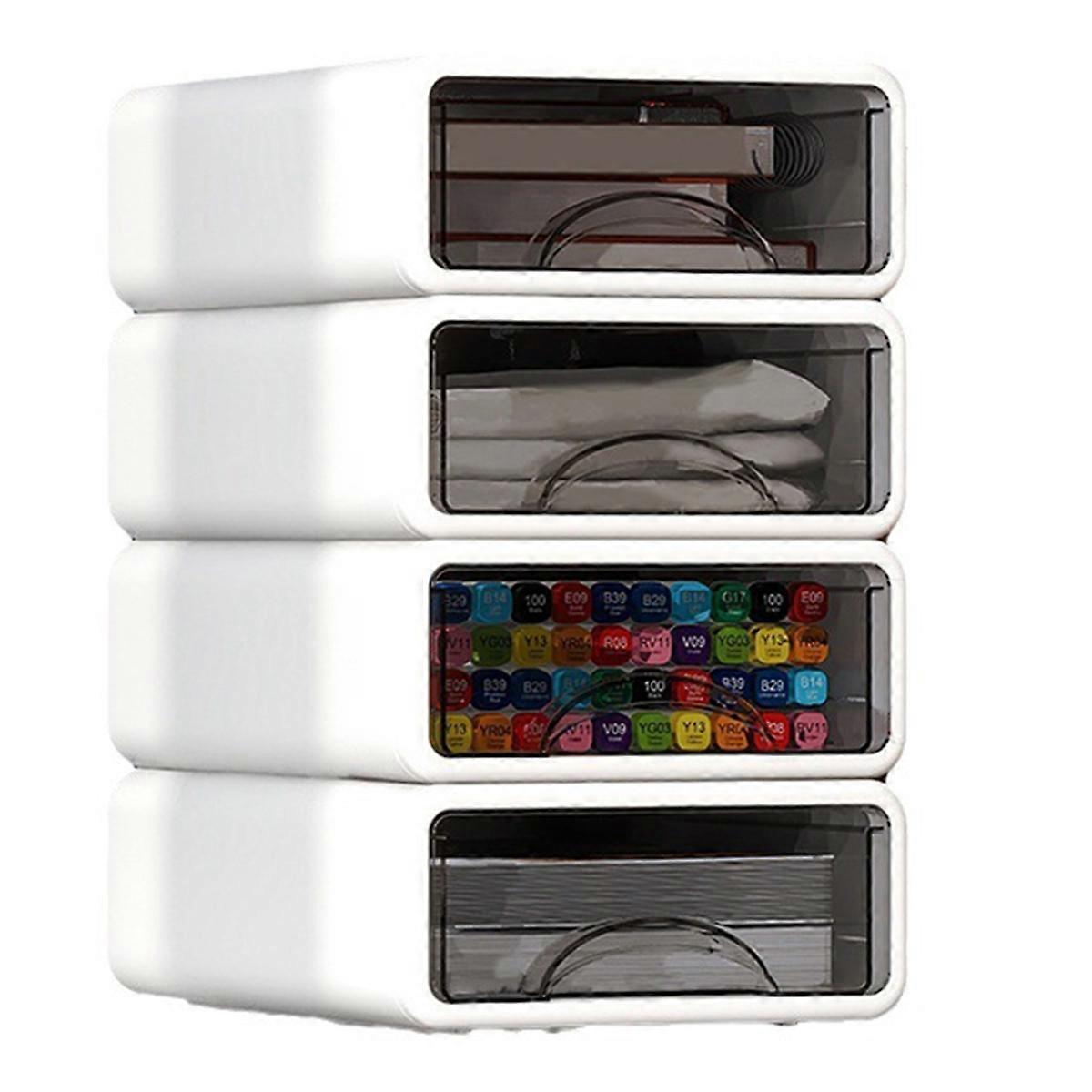 Stackable Plastic Organizer Box for Desktop, Makeup, Jewelry, Office Storage - Large Dustproof Container with Drawers