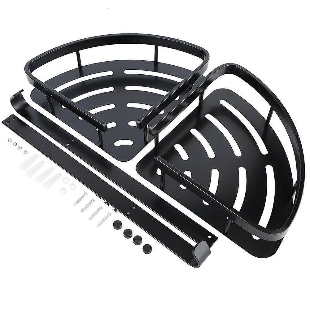 Double Layer Triangular Storage Basket Wall Hanging Corner Rack Bathroom Shelves with Hooks