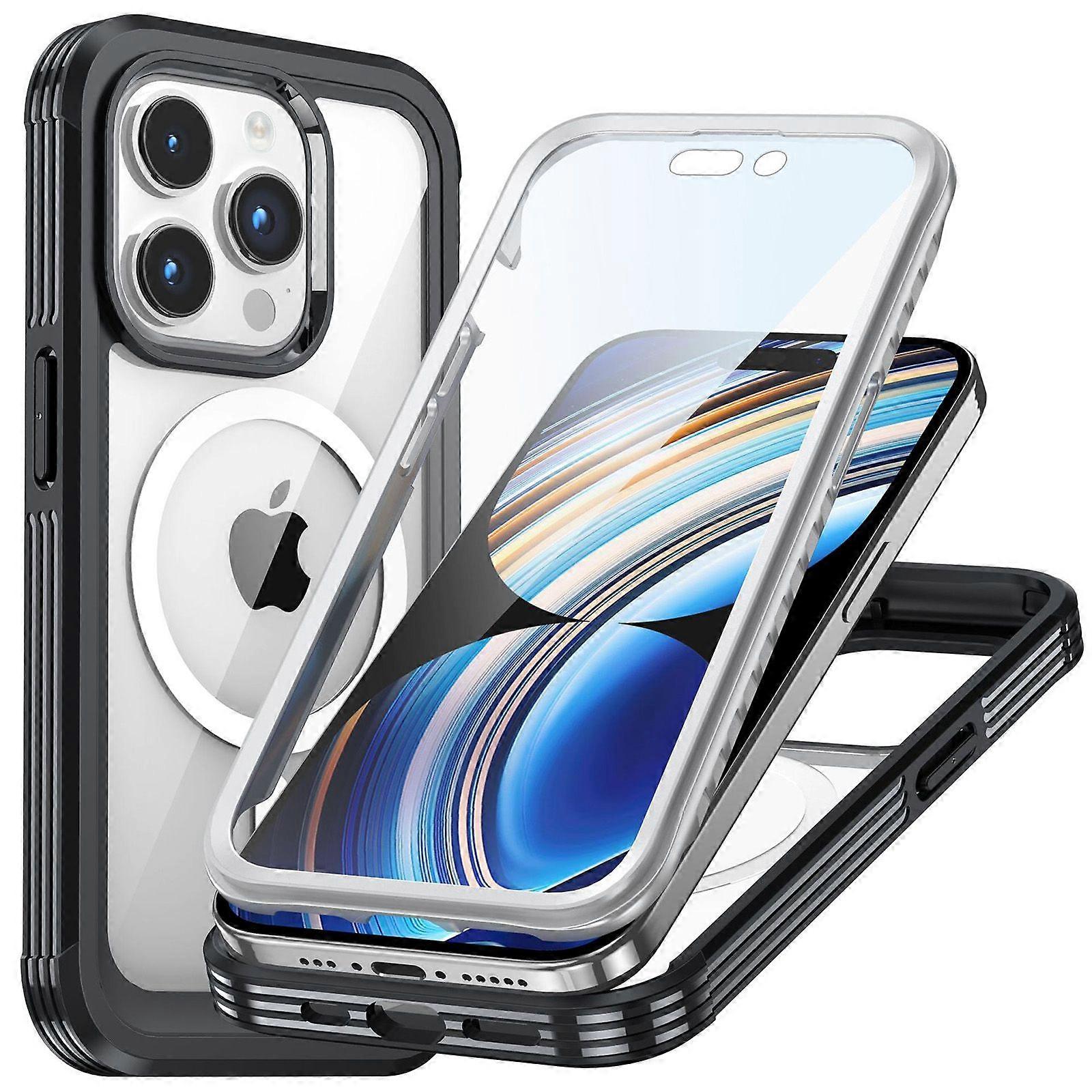 for iPhone 15 Magnetic Case, Clear Full Body Rugged Case Built-in 9H Tempered Glass Screen Protector, Soft TPU Bumper Phone Case