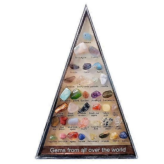 Natural Gemstone Set 36 Types of Gems with Display Case Rock Set Mineral Education Geology Science Learning Arts Crafts for Home Decor