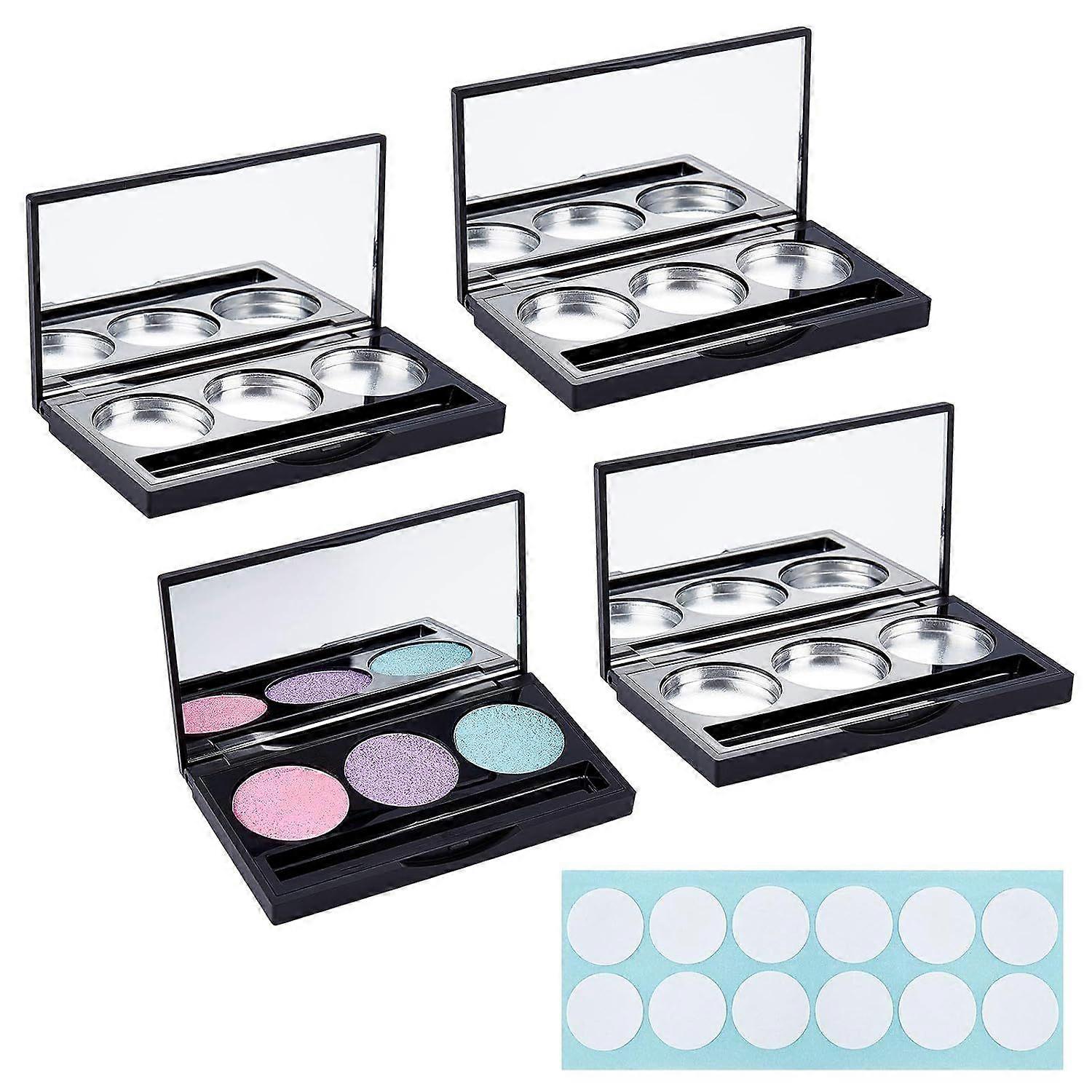 1pcs Plastic Empty Eye Shadow Case Black DIY Empty Eyeshadow Box 3 Compartments Eyeshadow Palettes Sub Boxes with 3PCS 1in Round Aluminum Palette Pans