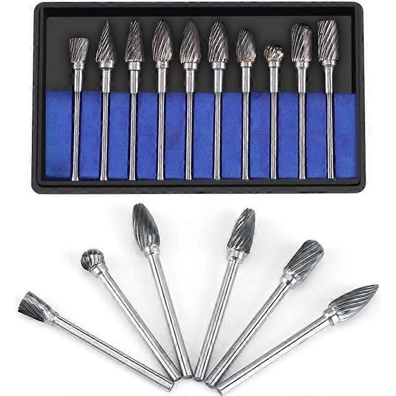 10pcs Tungsten Carbide Rotary Files Burr Set 3mm Shank 6mm Cutting Head Diameter - Single Cut