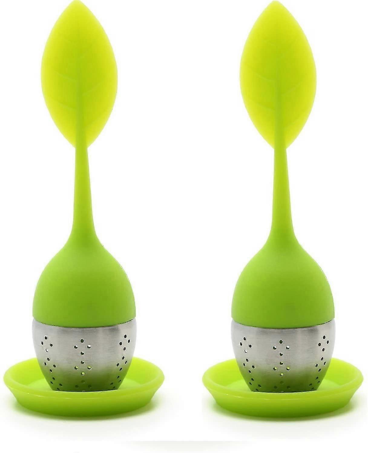 2-piece Tea Infuser Leaf Filter Handle With Steel Ball Silicone Tea Lid (green)