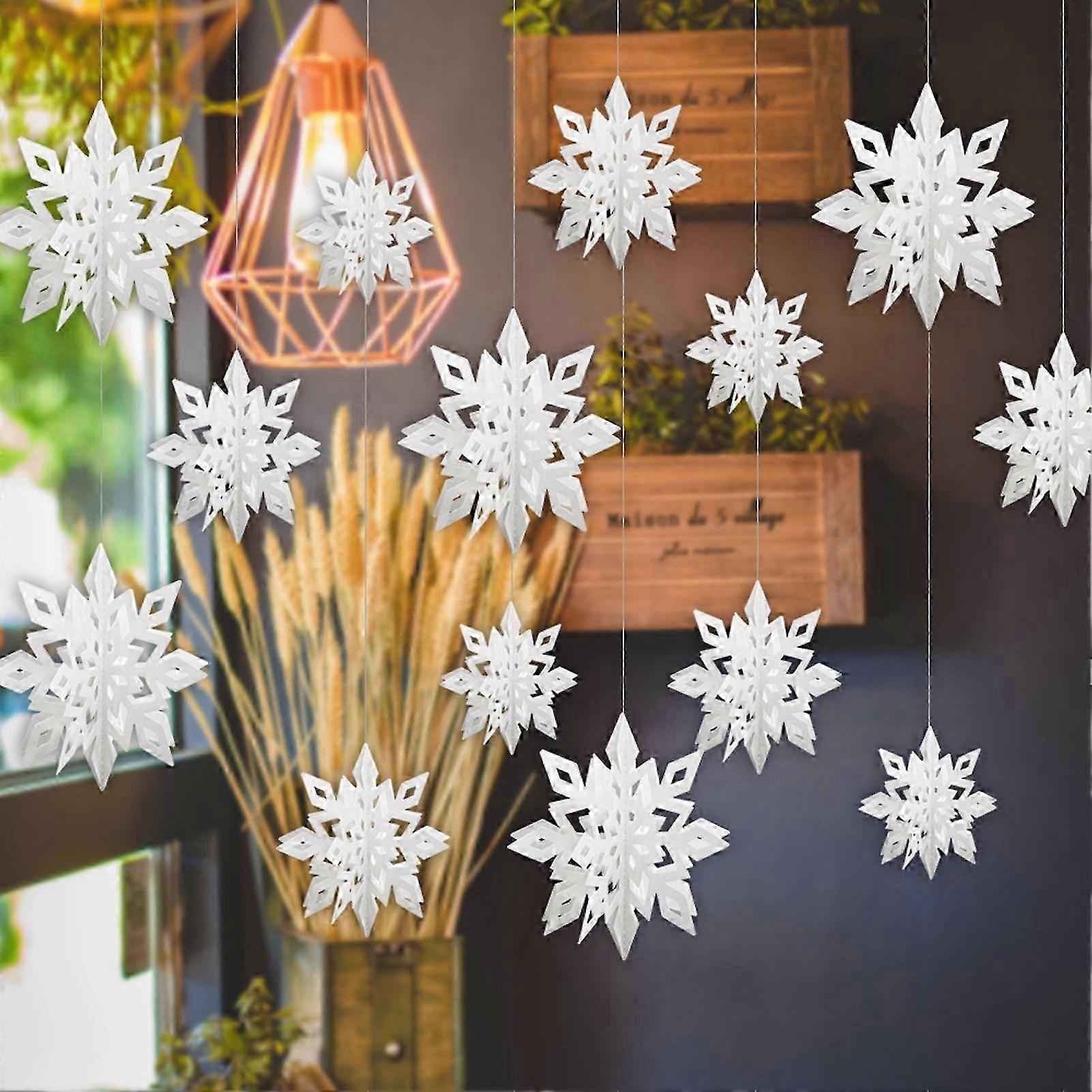 3d Snowflake Hanging Decor With String 12cm/17cm/22cm(2pcs For Each Size) For Christmas