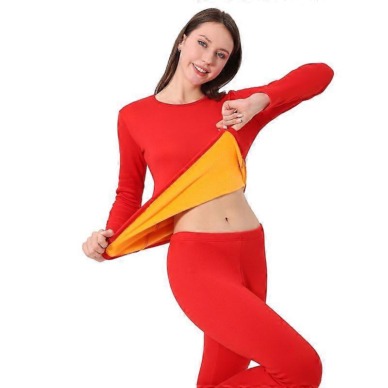 Autumn and Winter Women's Gold Fleece Thermal Underwear Large Size Warm Double-layer Padded and Thickened Long-sleeved Thermal Tops and Pants Set