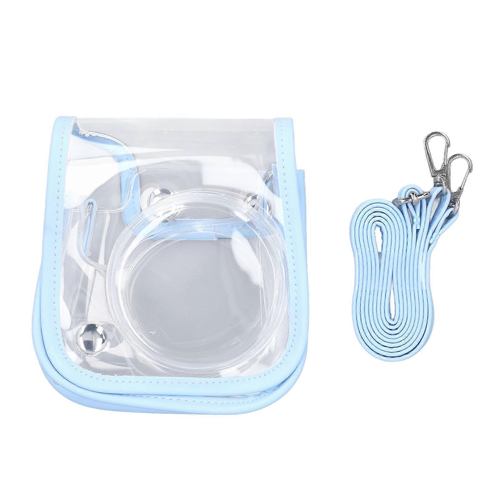 Camera Protective Case Dustproof PU Leather Clear Camera Carrying Bag with Adjustable Shoulder Strap for Instax Mini 12 Blue