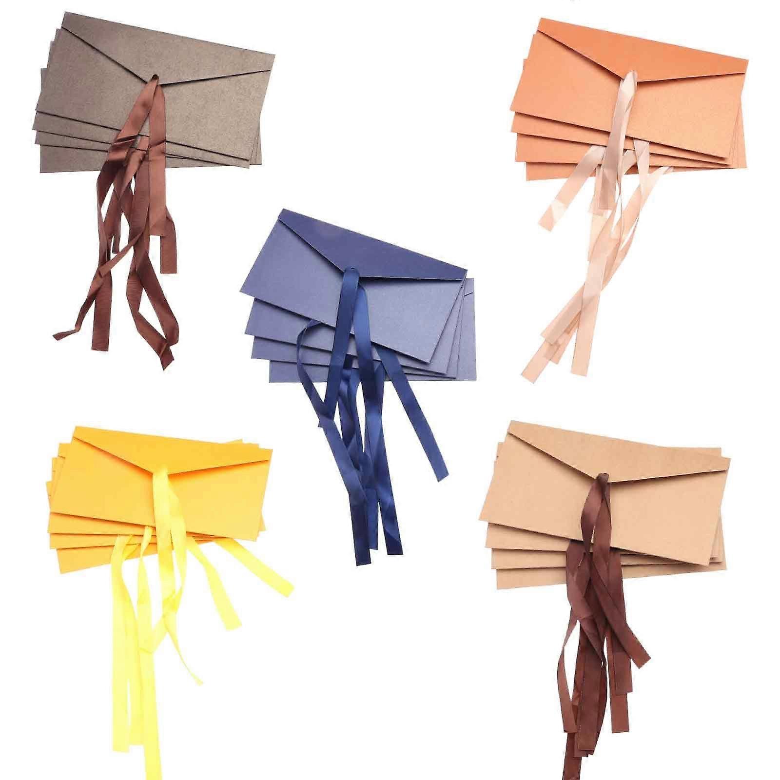 20pcs Creative Ribbon Envelopes - Lake Blue+Gold+Bronze+Coffee+Cowhide