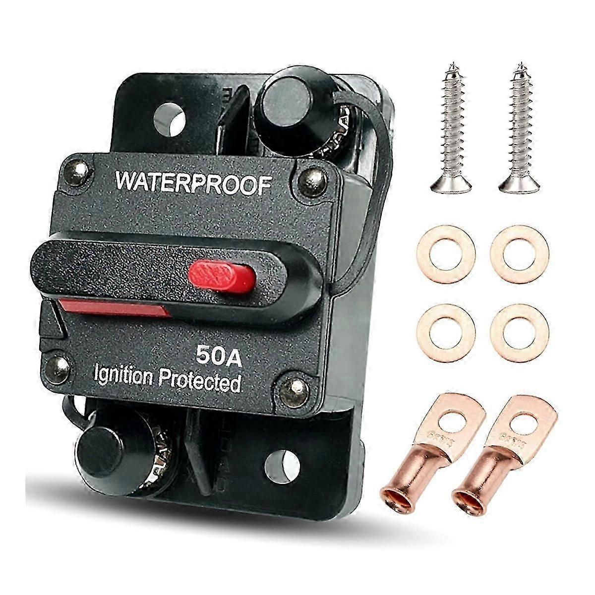 50 Amp Automotive Circuit Breaker with Manual Reset, Waterproof Fuse Holder suitable for Trolling Motors, Boats and Automotive