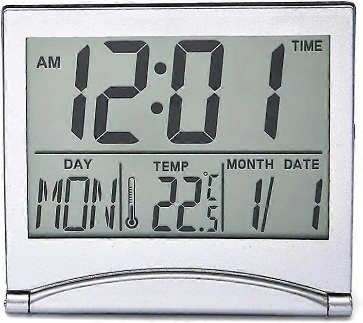 Silver Digital Alarm Clock Desktop Temperature LCD Display