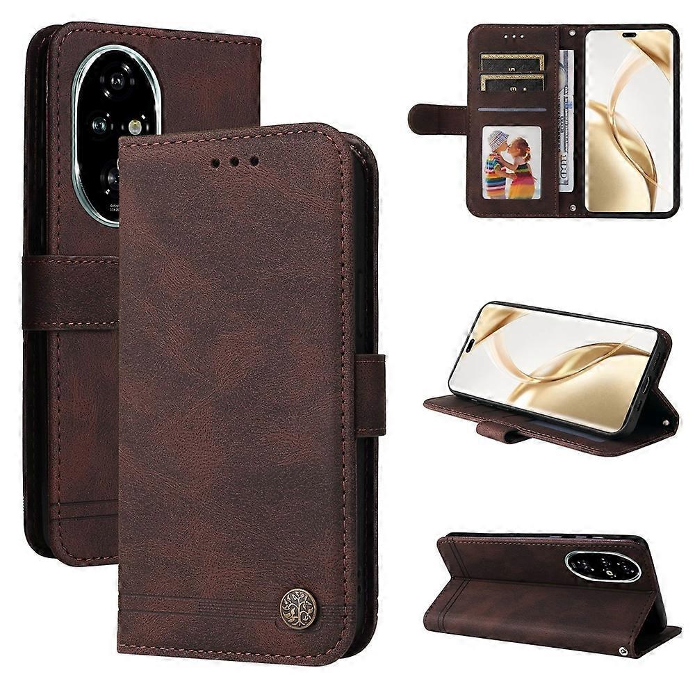 Skin Feel Life Tree Metal Button Leather Phone Case