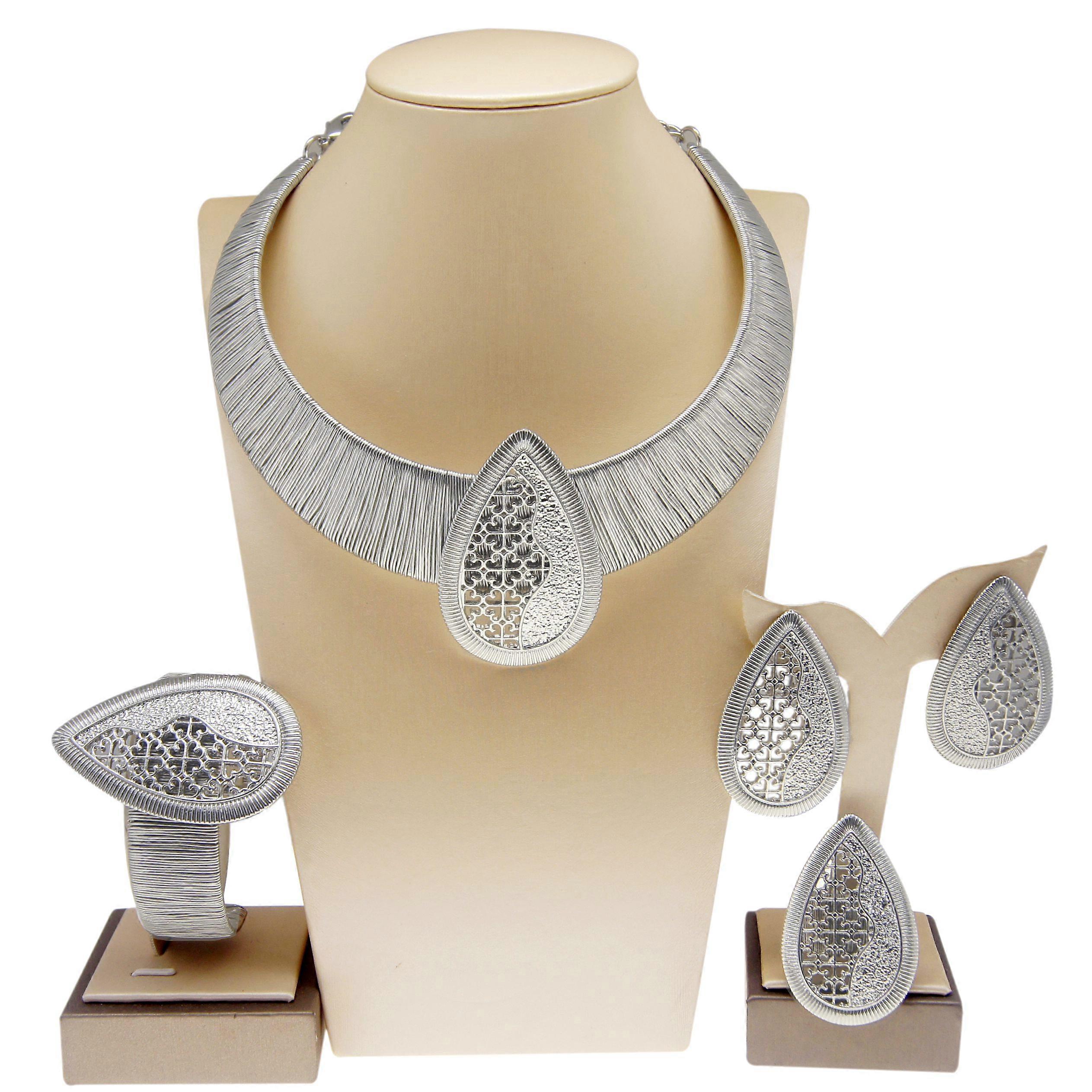 Ensemble de bijoux de luxe pour femmes Or 24 carats émail Design Cuivre pur Collier non décolorant Bracelet et boucles d’oreilles pour mariage et fiançailles