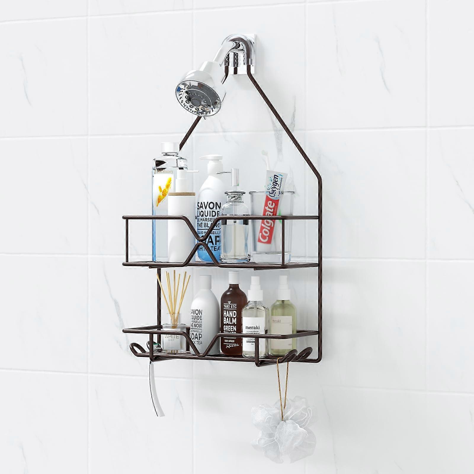 Shower caddy over shower head 4 hooks bronze organizer