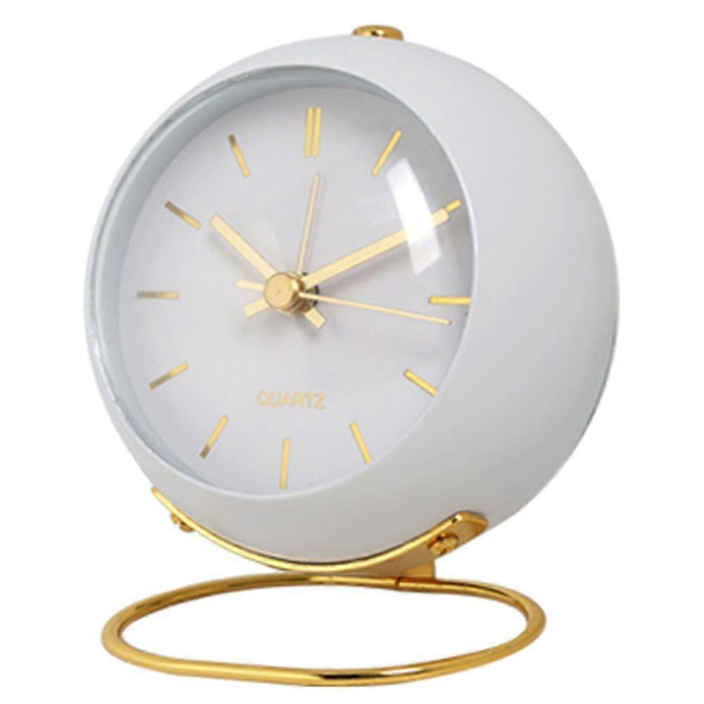 Analog Alarm Clock with Lights, Small Silent Retro Alarm Clock Student Bedside Alarm Clock Luminous Pointer Clock(White)