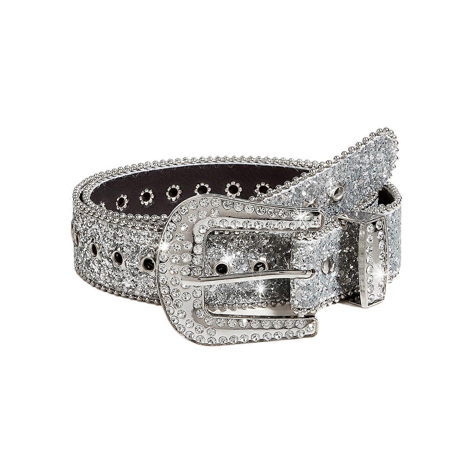 تألق حجر الراين مشبك الخصر أحزمة للجينز حزام قابل للتعديل لرعاة البقر راعية البقر في سن المراهقة أنثى الجينز تنورة حزام الخصر الفضي