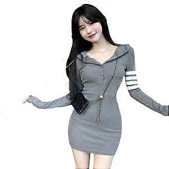 Womens Solid Color Slim Dress Long Sleeve Bodycon Dress Party Dress V-neck  Short Sweater Dress Tunic Hip Hedging Dress Gray S | Fruugo UK