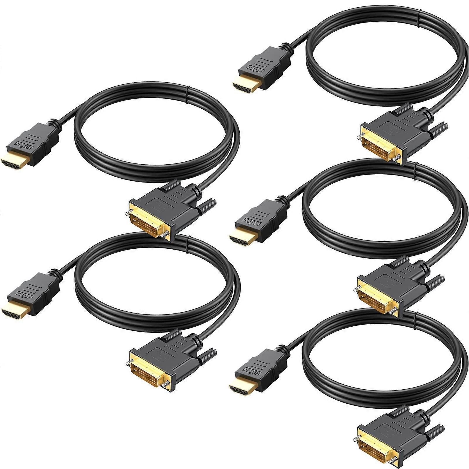HDMI To DVI Cable 5 Pack, High Speed, 1080P Full HD, 6.6 Ft