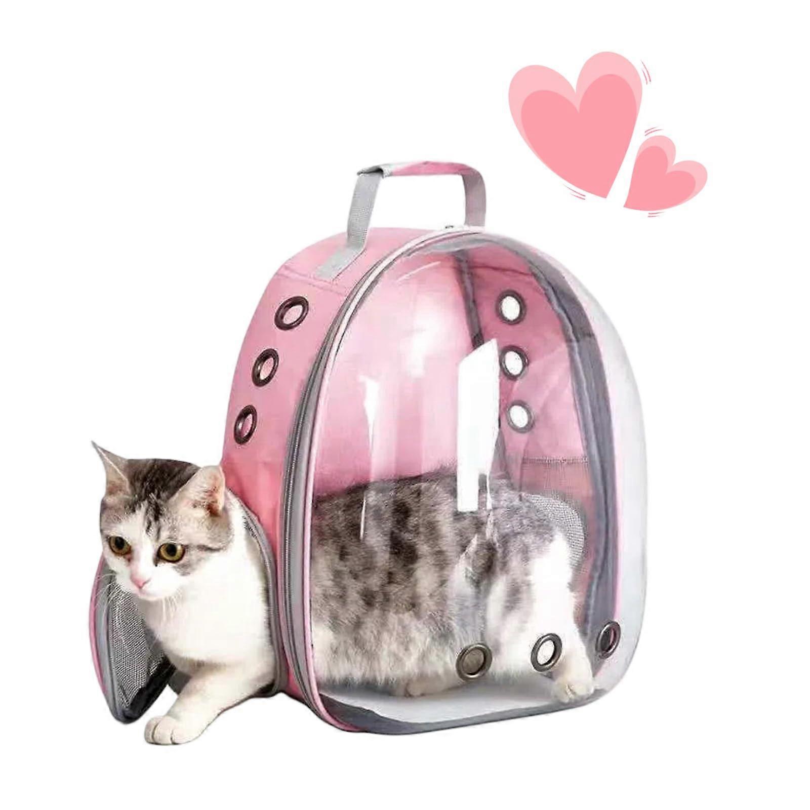 Cat Backpack Bubble for Cats and Dogs, Waterproof Transparent Pet Carrier, Hard-Shell Spacecraft Design, Pink