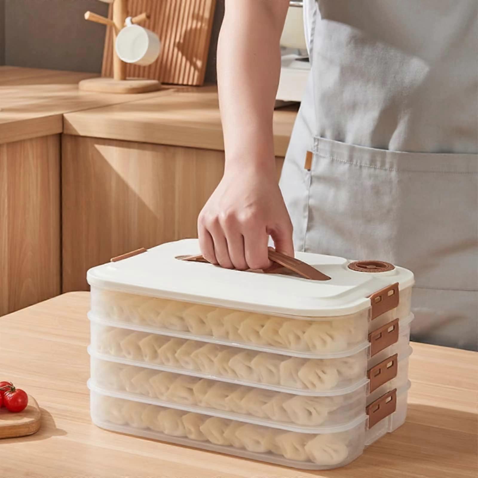 4-Layer Food Storage Containers with Lids, Airtight Plastic Cookie Carrier, Stackable Dumpling Storage Box, Meal Prep Organizer
