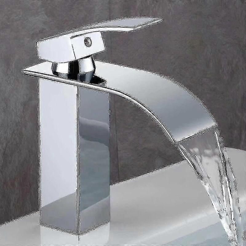 Modern Bathroom Faucet Chrome Plated Copper Valve Cascade Design