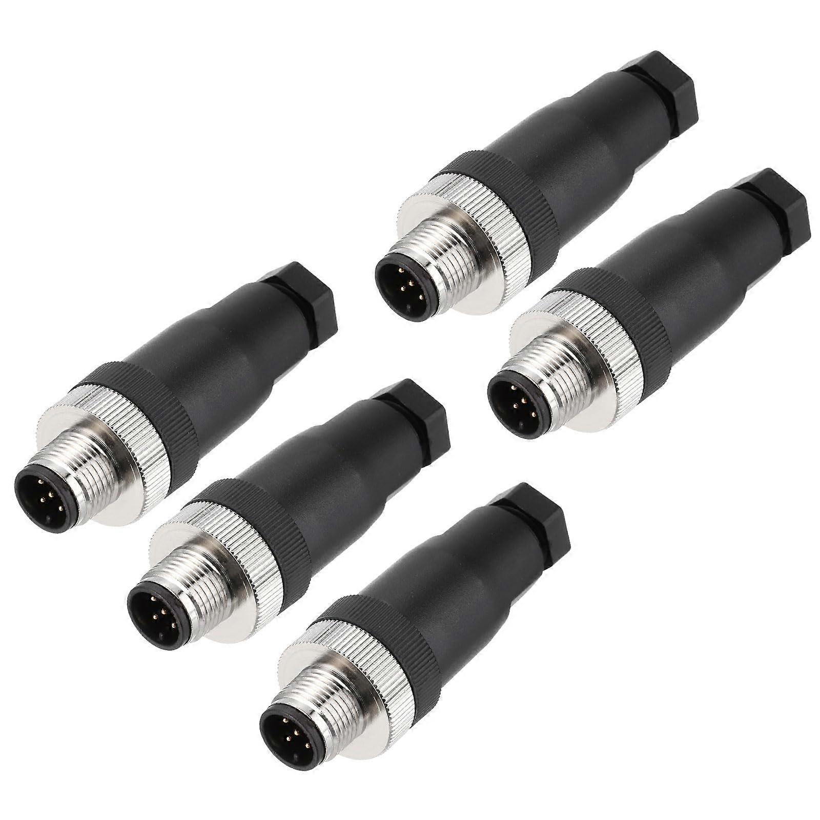4 Pin M12 Male Aviation Connector Wire Plug A Coding 12mm Circular Waterproof IP67 for Sensors and Cables 5 Pack