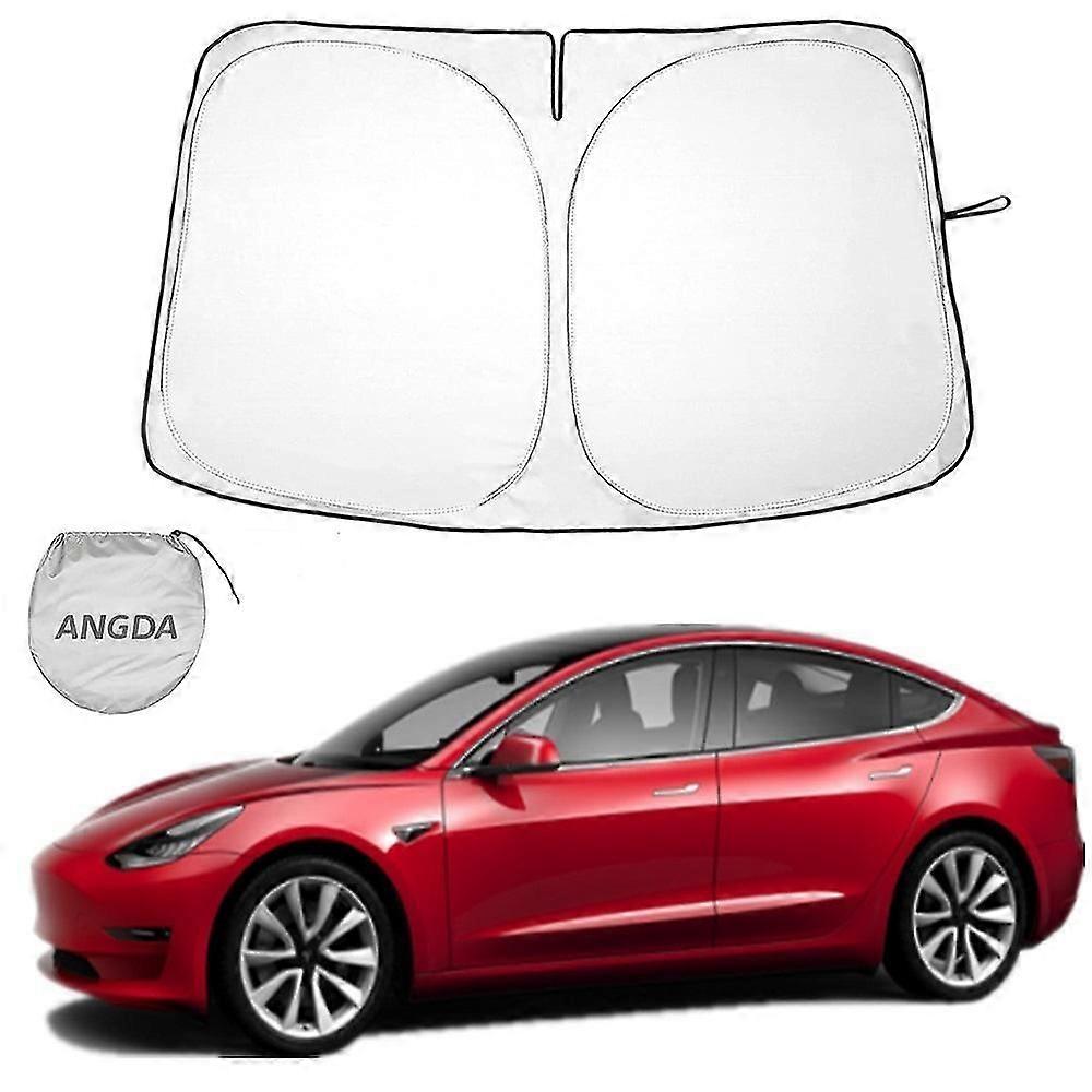 Angda Car Sun Shade For Tesla Model Y 2020-2021 Foldable Windshield Uv Reflector Protective Cover