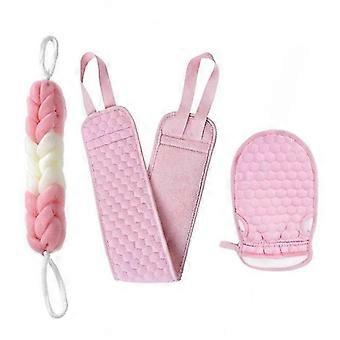 3-in-1 Bath Shower Scrubber Set: Back Scrubber, Exfoliating Mitts & Loofah for Deep Cleansing & Skin Care
