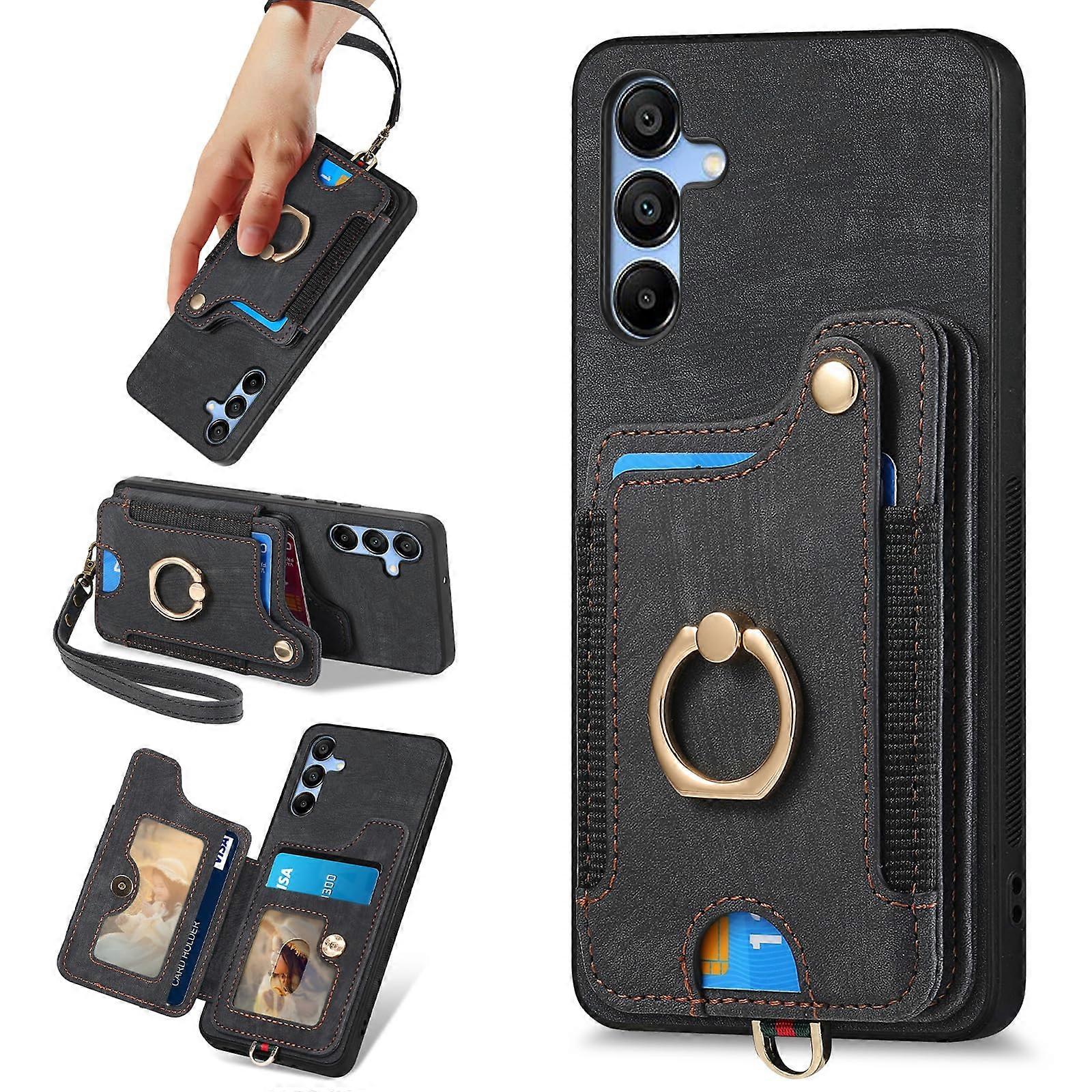 for Samsung Galaxy A16 5G Case with Card Holder, Leather Flip Folio Wallet Case,Black