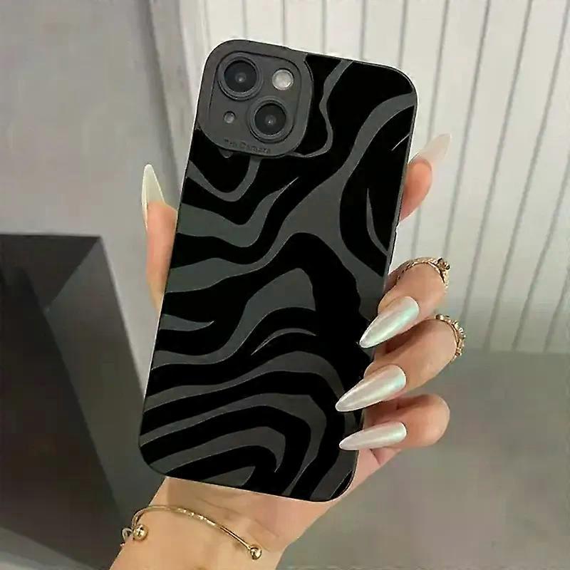 Black Silicone Protective Case with Wave Pattern for iPhone 13 15 14 12 11 pro Max XS XR X 7 8 plus Cover Anti-dirt Anti-scratch Waterproof and Non-sl