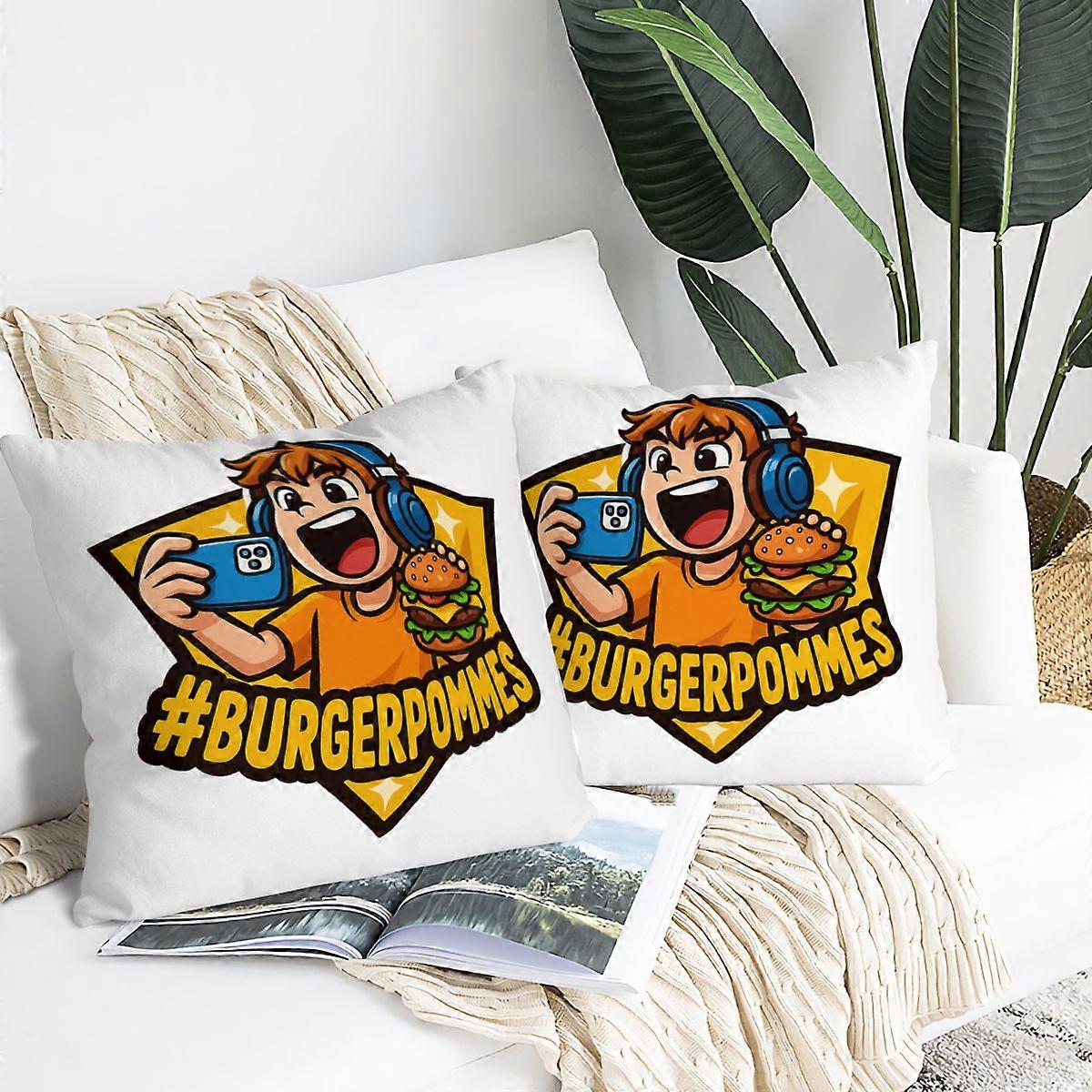 BURGERPOMMES Double-Sided Throw Pillow Covers Set of 2 Cartoon Cushion Cases Water Slide Summer Theme