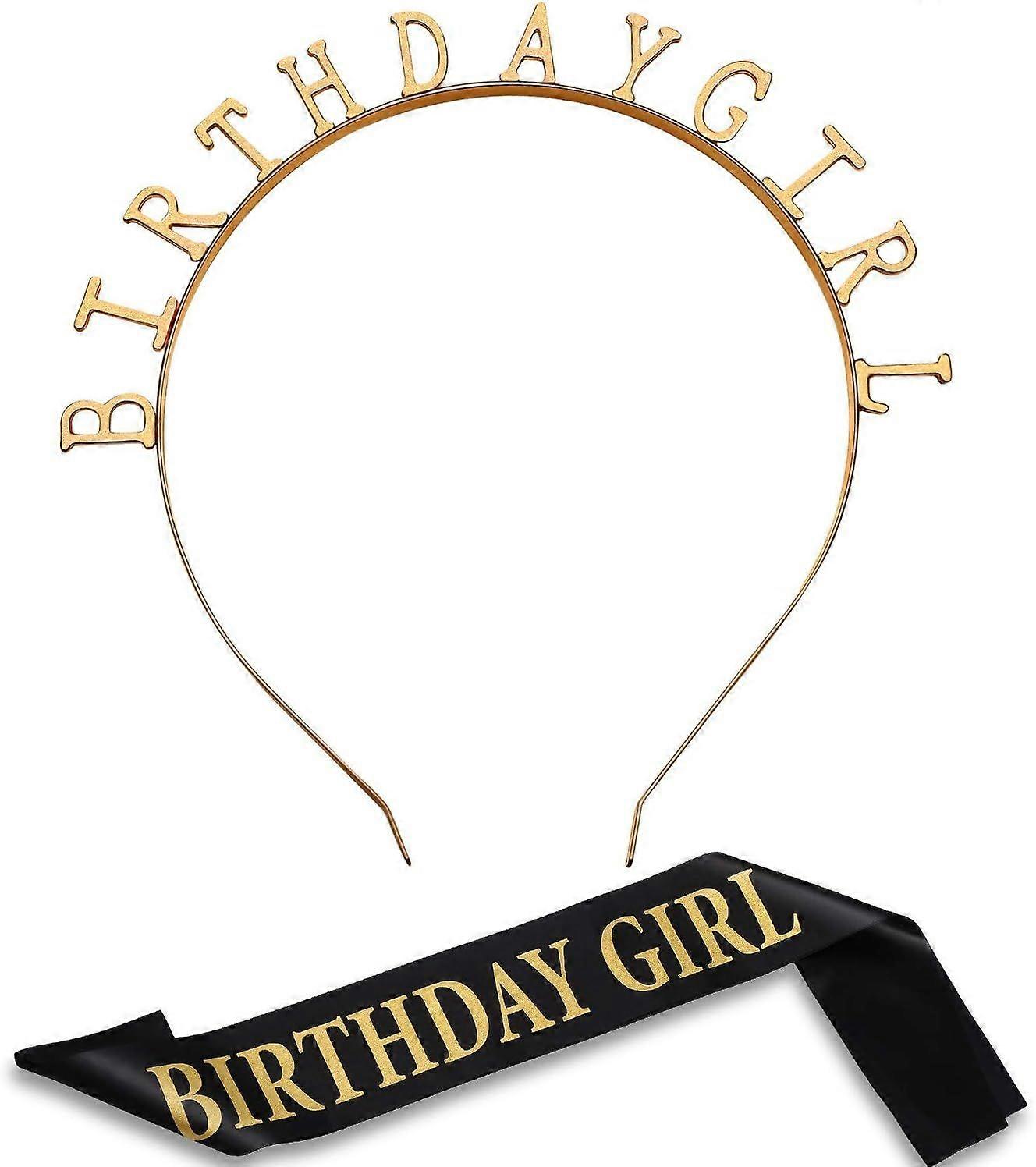 Birthday Headpiece Headband Tiara Girl Gold Satin Birthday Sash for Party Decorations (Gold)