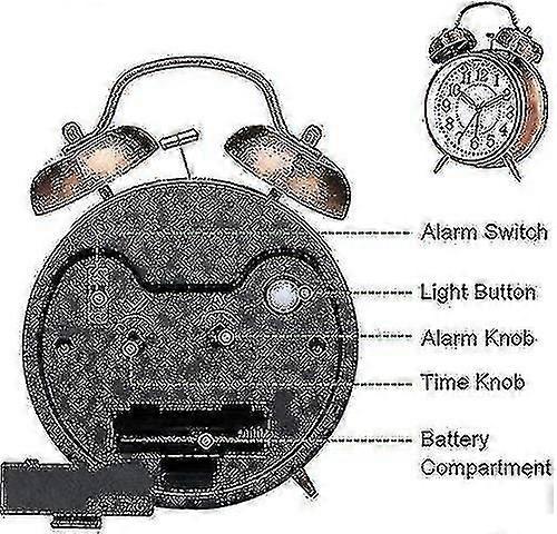 Retro Alarm Clock, Old Fashioned Bedside Alarm Clock With Non Ticking Twin Bell