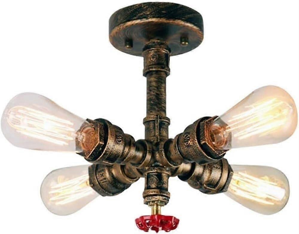 Steampunk Water Pipe Semi Flush Mount Lighting Fixture Retro Ceiling Light 4-Light Chandeliers
