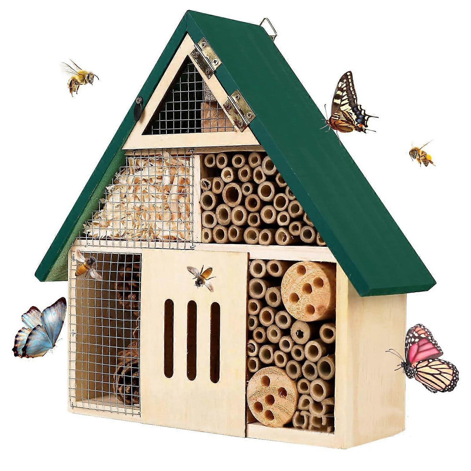 Bee House Hanging Insect Hotel – Natural Bee Wooden Hotel for Outdoors, DIY Insect Shelter