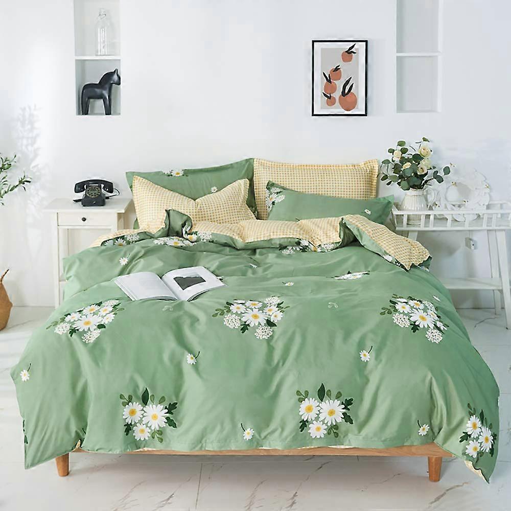 Duvet Cover Queen Size, 3-Piece Reversible Floral Green Bedding Set, Soft Microfiber Material for Bedroom Decor