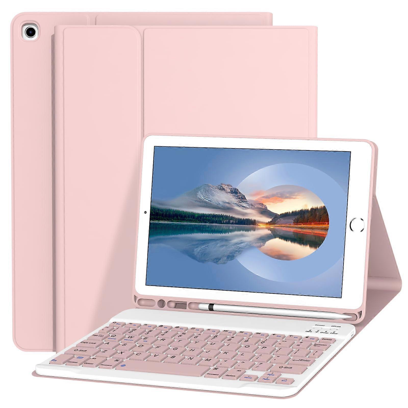 Keyboard Case for iPad 10.2 Inch 9th/8th/7th Gen with Magnetic Detachable Wireless Keyboard and Pencil Holder, Pink