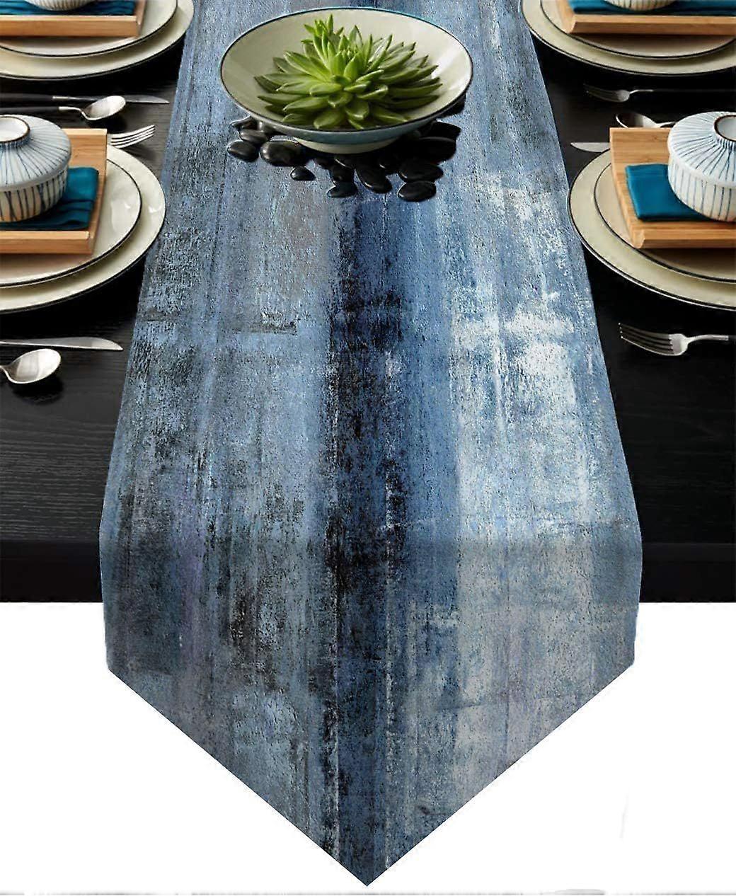 Blue and Grey Table Runner,Abstract Modern Art Burlap Table Runners for Table