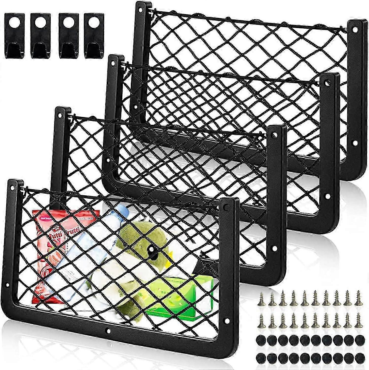 Campervan Storage Nets 4pcs Cargo Organizer with Plastic Frame Elastic Mesh Bag